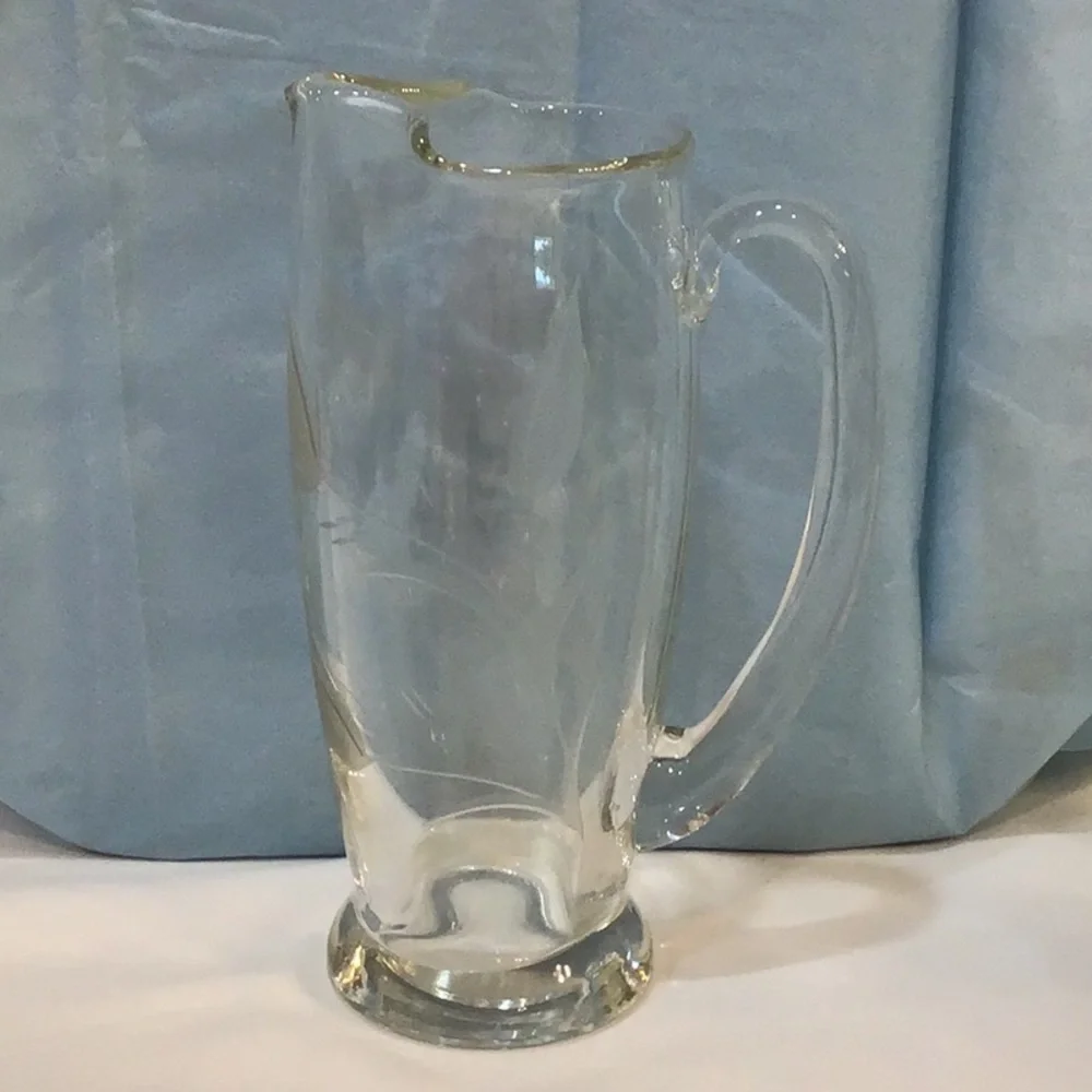 Fancy floral cut blown glass cocktail pitcher